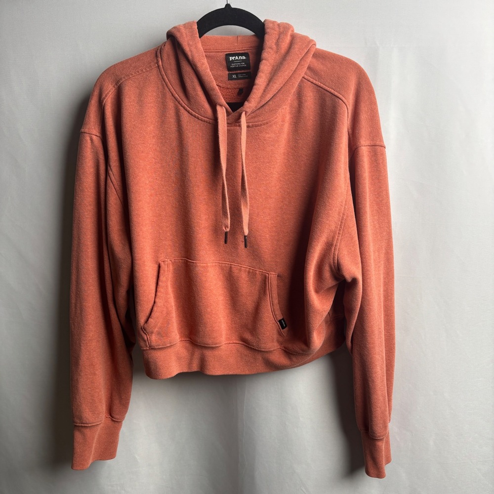 Prana Womens XL Cropped Hoodie Terracotta Orange Hemp Blend Gorpcore Sweatshirt